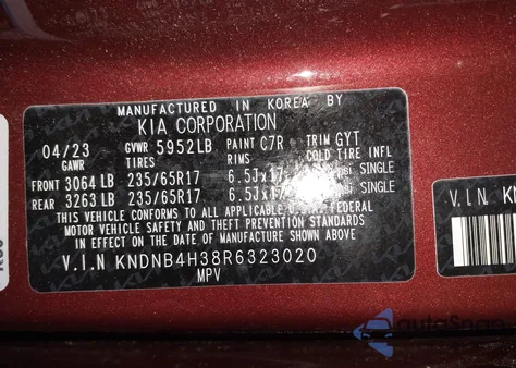 2024 Kia Carnival Mpv Lx Seat Package z USA, uszkodzony, nr VIN KNDNB4H38R6323020